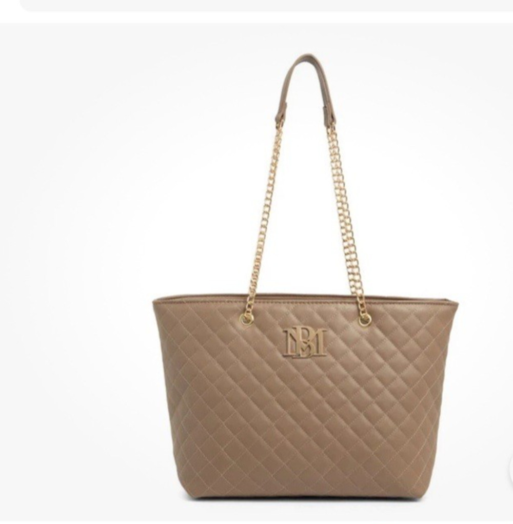 Badgley Mischka Taupe Vegan Leather Quilted Chain Strap Tote Classic Chic NWT